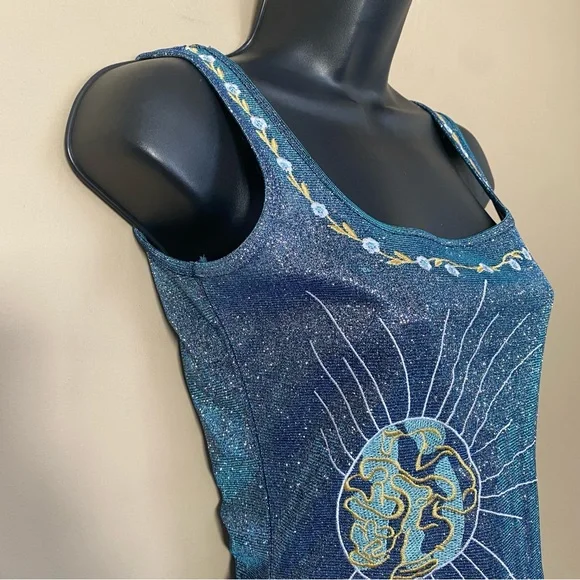 Blue Metallic Glitter Fairy Butterfly Embroidered Dress - Picture 5 of 9
